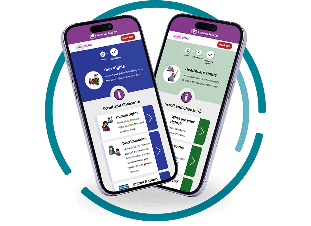 2 mobile phones showing Easy Read content on a web page.