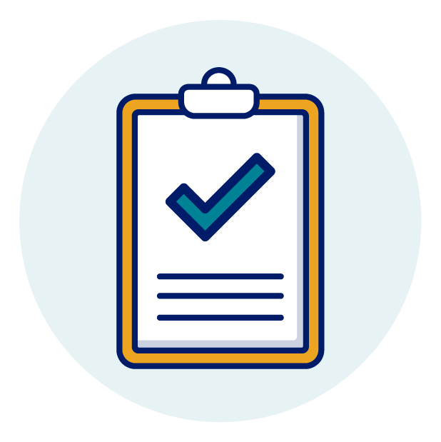 An icon of a clipboard with a checkmark on it.