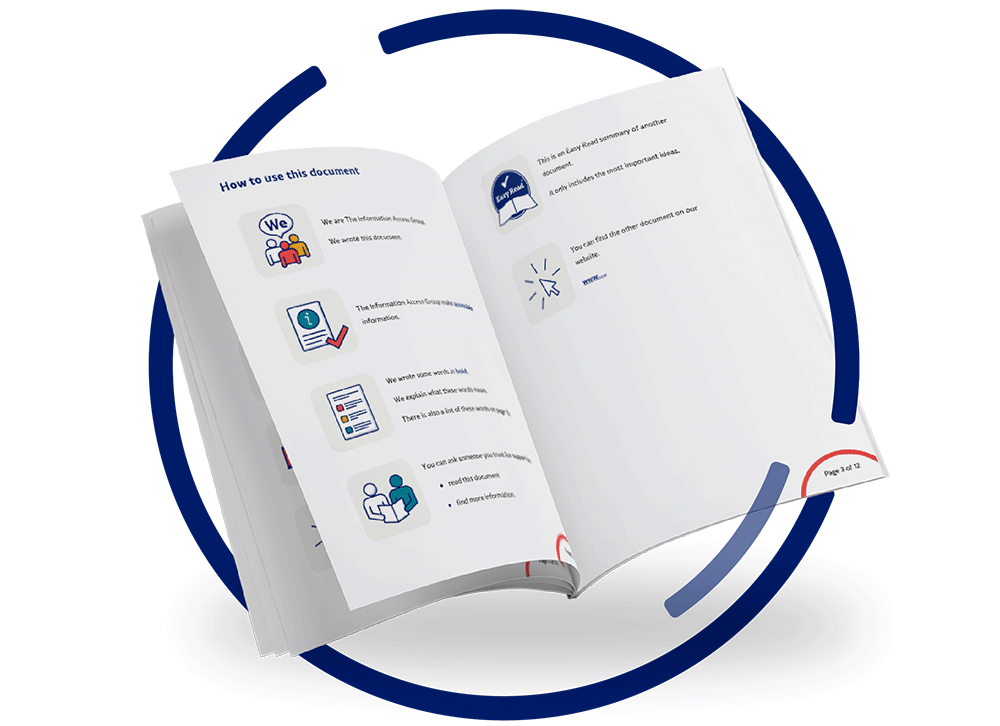 An Easy Read document with a navy blue circle around it.